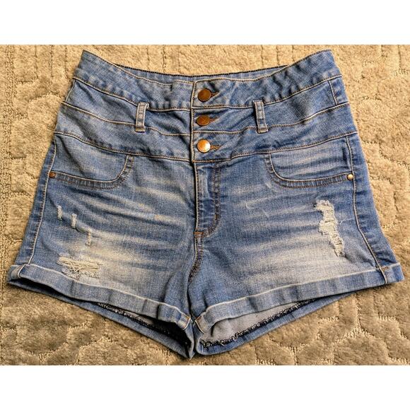 Refuge High Rise Denim Shorties Shorts WOMENS 6 Bluejean Cheeky Beach Summer - Picture 9 of 9